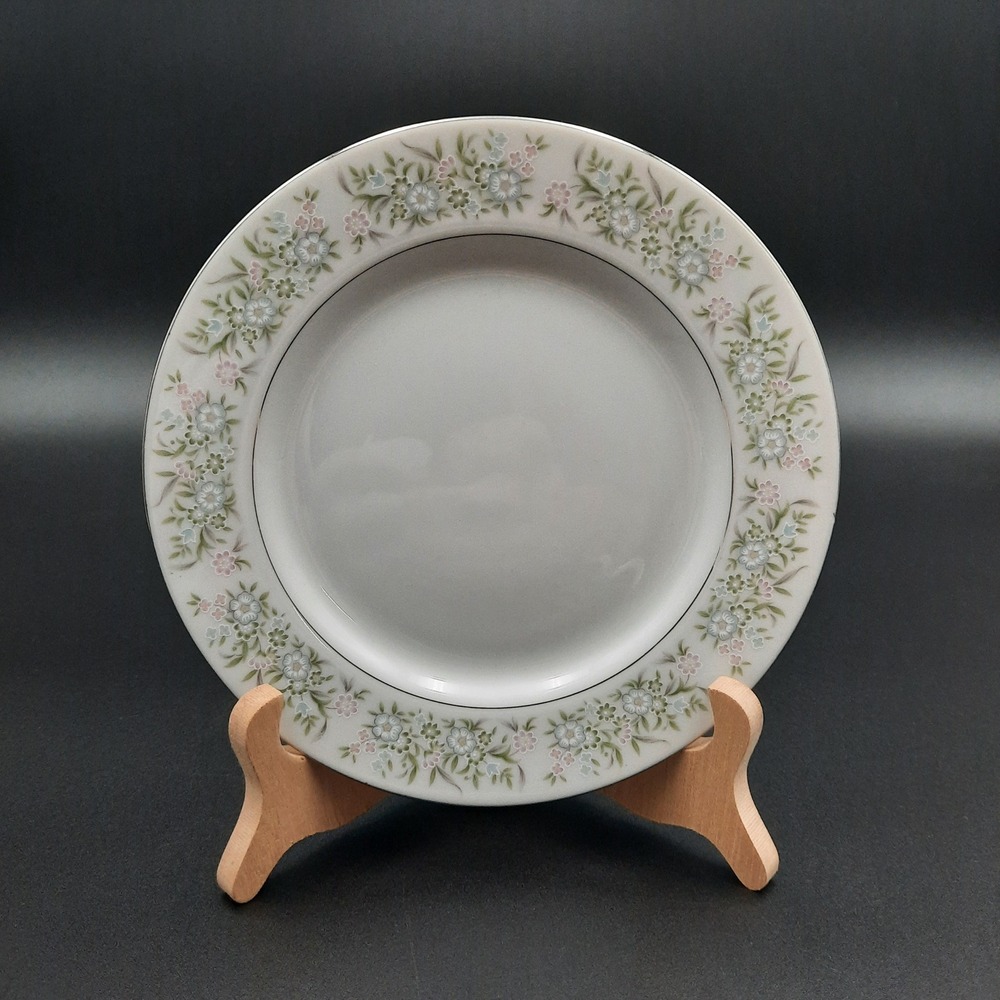 Taihei China 6 3/8" Salad Plate Pink Blue Floral Trim Silver Rim Japan